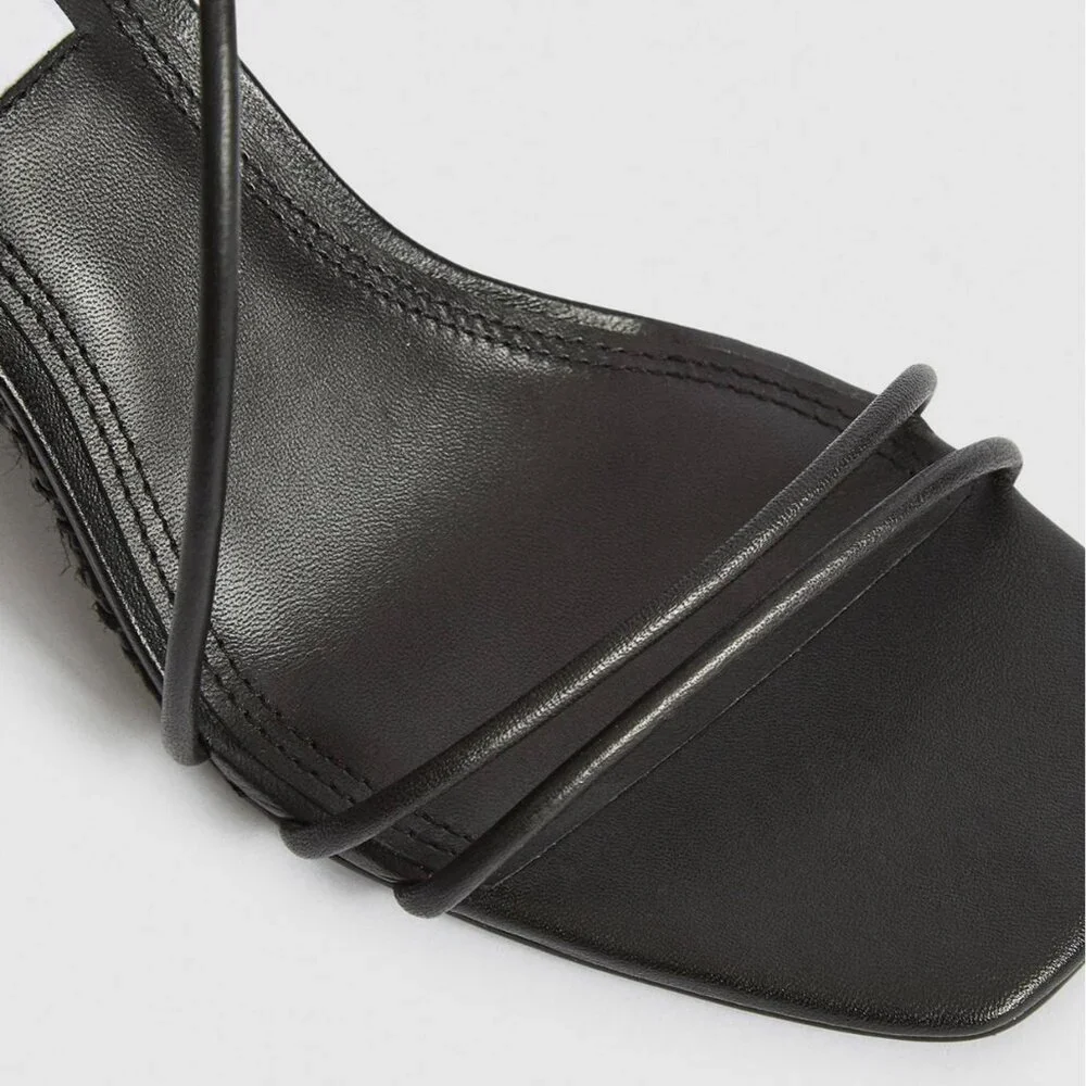 SAMPLE PIECES REISS Black Leather Kali Wedge Leather Strappy Wedge Sandal